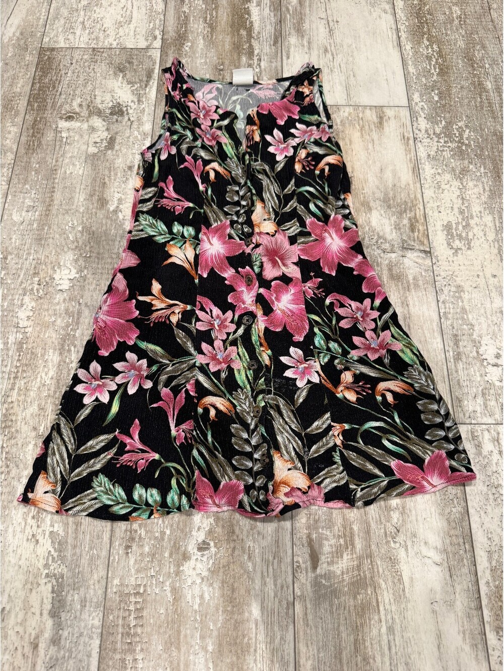Hurley Dress Women XS Black Pink Floral Button Front Y2K